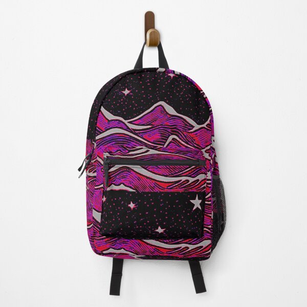 Item preview, Pink sea and white starry night linograph folk art designed and sold by Earth Nature Creations.