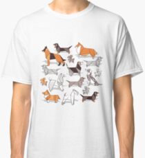 Origami doggie friends // grey linen texture background Classic T-Shirt