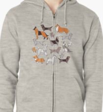 Origami Hündchenfreunde / / grau Leinen Textur Hintergrund Hoodie mit Reißverschluss
