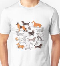 Origami doggie friends // grey linen texture background Unisex T-Shirt