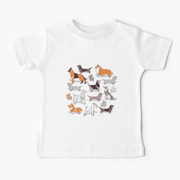 Origami doggie friends // grey linen texture background Baby T-Shirt