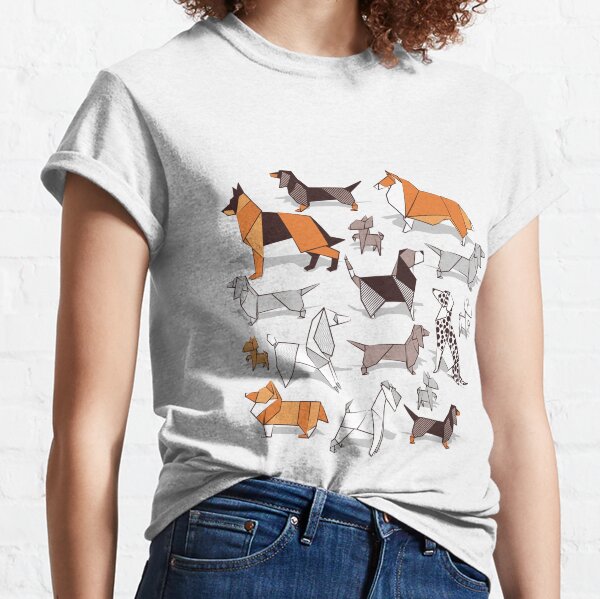 Origami perrito amigos // gris lino textura de fondo Camiseta clásica