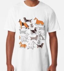 Origami doggie friends // grey linen texture background Long T-Shirt
