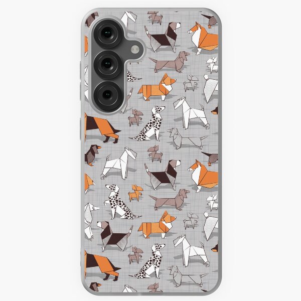 Item preview, Origami doggie friends // grey linen texture background designed and sold by SelmaCardoso.