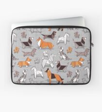 Origami Hündchenfreunde / / grau Leinen Textur Hintergrund Laptoptasche
