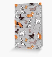Origami doggie friends // grey linen texture background Greeting Card