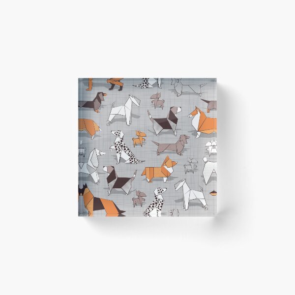 Item preview, Origami doggie friends // grey linen texture background designed and sold by SelmaCardoso.