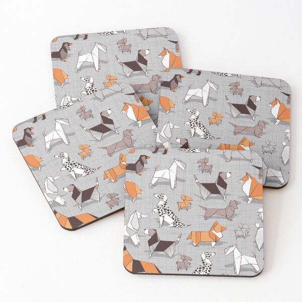 Item preview, Origami doggie friends // grey linen texture background designed and sold by SelmaCardoso.