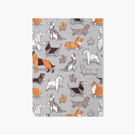 Origami perrito amigos // gris lino textura de fondo Lámina rígida