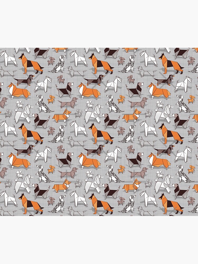 Origami doggie friends // grey linen texture background by SelmaCardoso