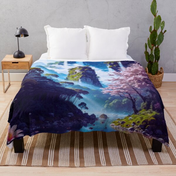 Item preview, Waterfall in Forest with Pink Flowers and Ducks - Nature designed and sold by Just Art's Creations colinw2292@gmail.com.
