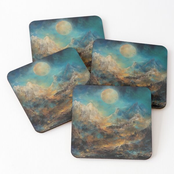 Item preview, Celestial Harmony mountains and moon: A Minimalist Night time Landscape designed and sold by Moisky Art.