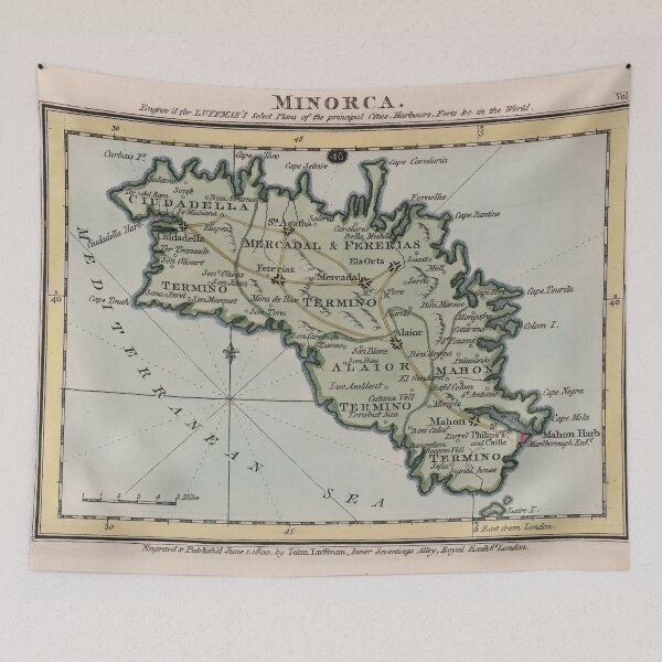 Item preview, Vintage Menorca Island Map (1800) designed and sold by BravuraMedia.