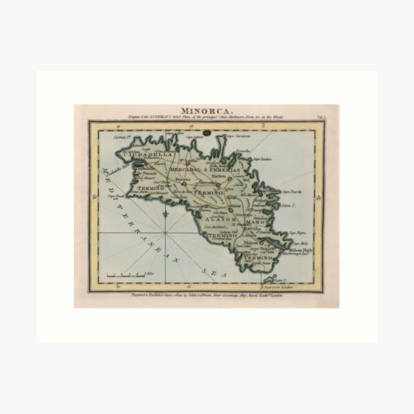 Item preview, Vintage Menorca Island Map (1800) designed and sold by BravuraMedia.