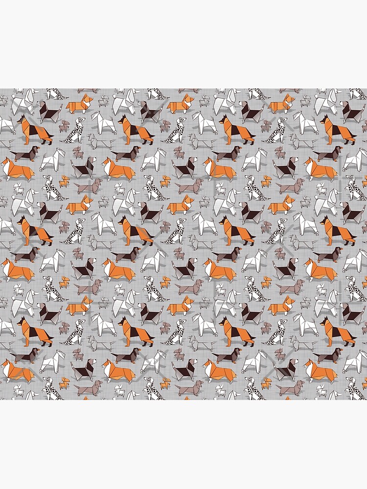 Origami doggie friends // grey linen texture background by SelmaCardoso