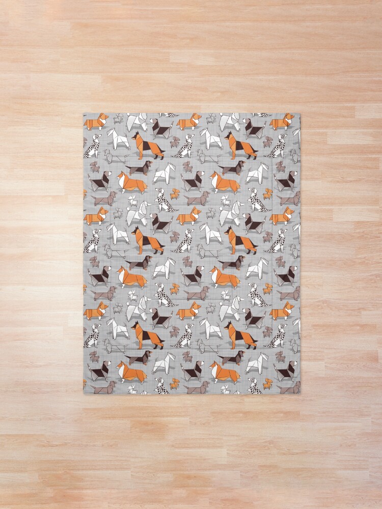Alternate view of Origami doggie friends // grey linen texture background Comforter