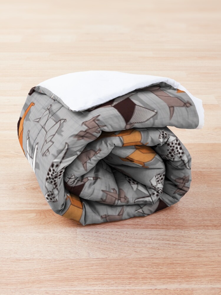 Alternate view of Origami doggie friends // grey linen texture background Comforter
