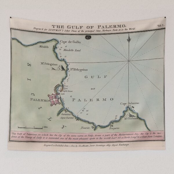 Item preview, Vintage Gulf of Palermo Italy Map (1800) designed and sold by BravuraMedia.