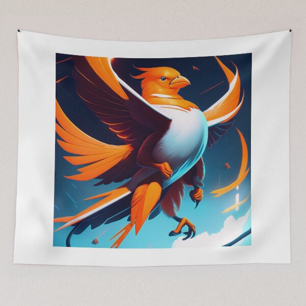Item preview, A poster of an orange bird flying through the white skies designed and sold by ac-virtualshop.