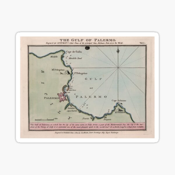 Item preview, Vintage Gulf of Palermo Italy Map (1800) designed and sold by BravuraMedia.