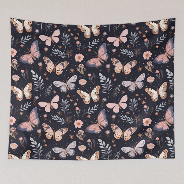 Item preview, Boho Butterfly Garden - Midnight Flora & Fauna designed and sold by Cosmic-Canvases.