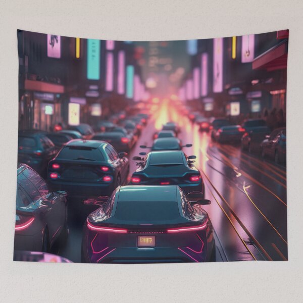 Item preview, Neon-Lit Future Car Jam designed and sold by cyberartmaker.