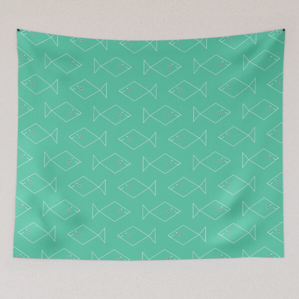 Item preview, Happy square fish smiling and swimming in the deep ocean - white on mint designed and sold by Sichtbarekunst.