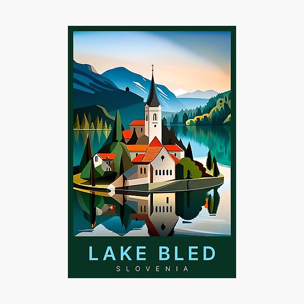 Item preview, Lake Bled Digital Art Illustration Travel Poster designed and sold by TravelMarvel.