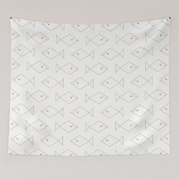 Item preview, Happy square fish smiling and swimming in the deep ocean - gold on white designed and sold by Sichtbarekunst.