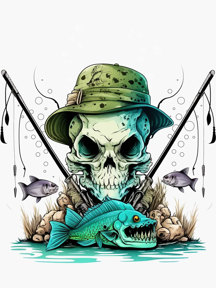 Skull Fishing Sticker for Sale by TomyCrafter