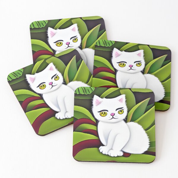 Item preview, White Cat, Green Plants designed and sold by Reclining Buddha Cat.