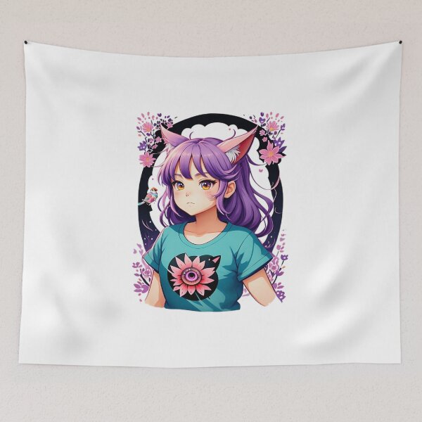 Item preview, Illustration of adorable floral themed cat girl designed and sold by Redwal15.