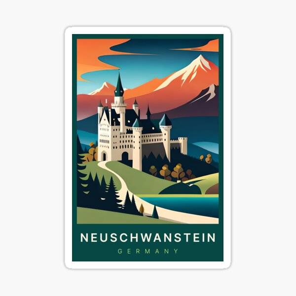 Item preview, Neuschwanstein Germany Digital Art Illustration Travel Poster designed and sold by TravelMarvel.