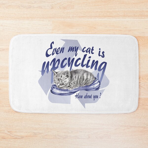 Item preview, Sleeping kitten in old shoe - graphite version, Upcycling text in blue colorized English designed and sold by SylvieG18.