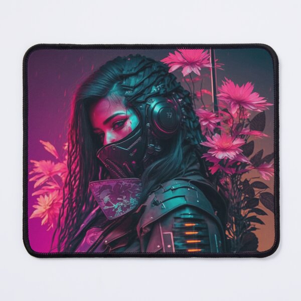 Item preview, 80s Cyberpunk Female Samurai Covered in Blossoms designed and sold by Nightarcade.