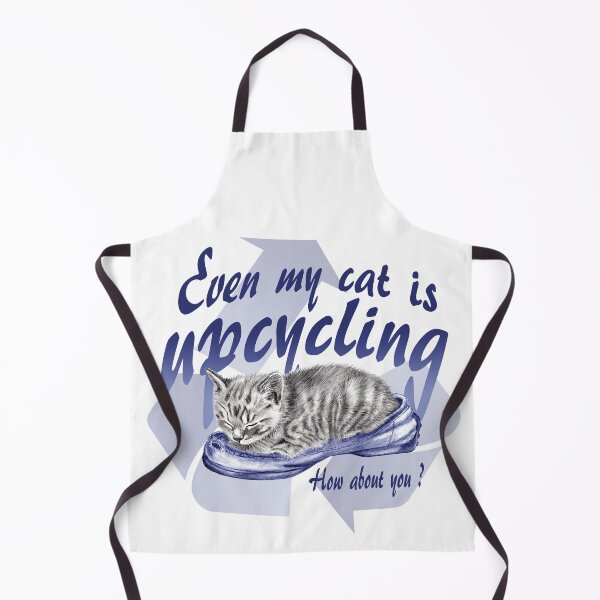 Item preview, Sleeping kitten in old shoe - graphite version, Upcycling text in blue colorized English designed and sold by SylvieG18.