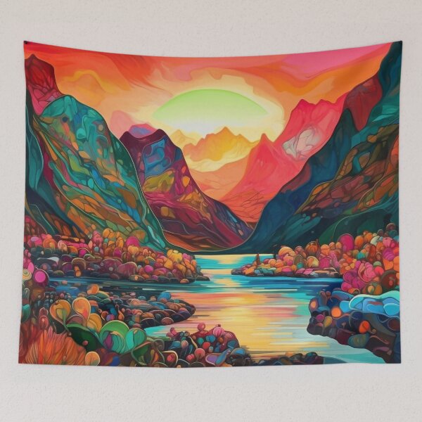 Item preview, Psychedelic Valley Sunset: Abstract Mountain Landscape designed and sold by OdysseyArtworks.