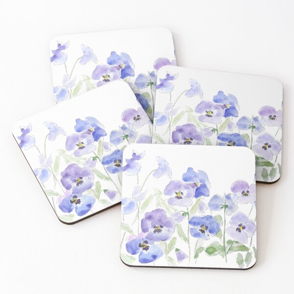 Item preview, blue and purple pansy ink and watercolor hand painted  designed and sold by ColorandColor.