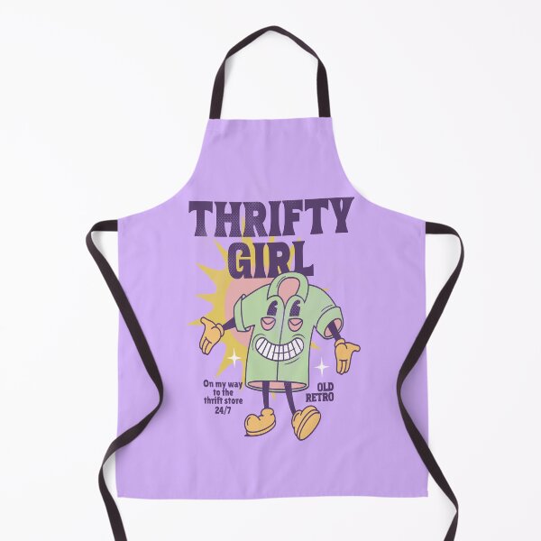 Item preview, Thrifty girl purple old retro shirt mascot vintage shopping thrift store designed and sold by MetalicBabe.