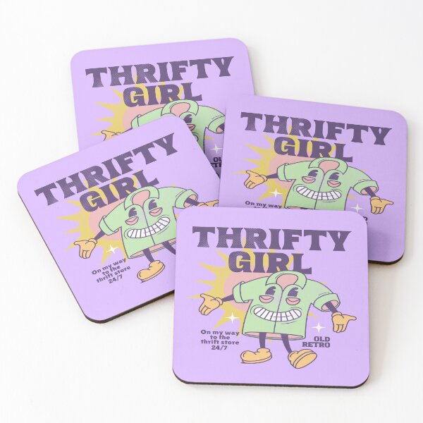 Item preview, Thrifty girl purple old retro shirt mascot vintage shopping thrift store designed and sold by MetalicBabe.