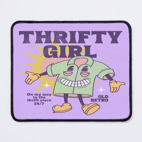 Item preview, Thrifty girl purple old retro shirt mascot vintage shopping thrift store designed and sold by MetalicBabe.