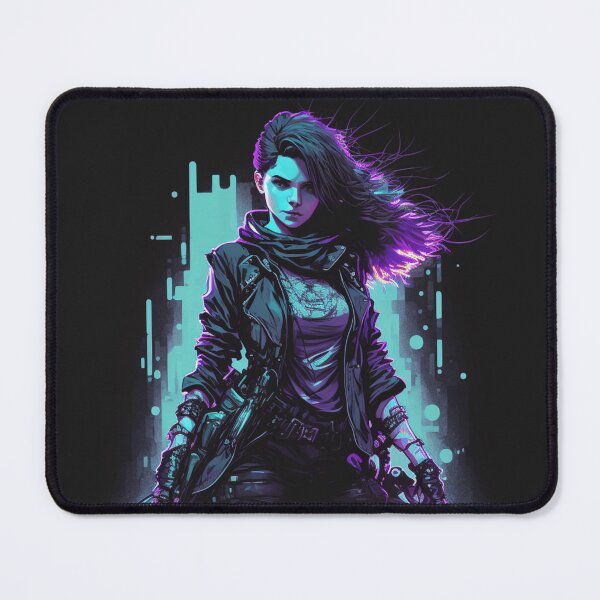 Item preview, Cyberpunk Girl On Blue Neon Background designed and sold by Nightarcade.