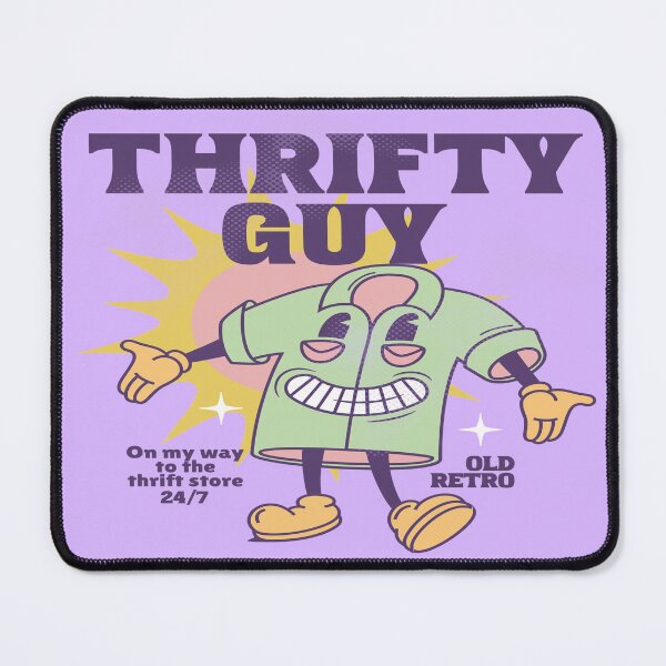Item preview, Thrifty guy purple old retro shirt mascot vintage shopping thrift store designed and sold by MetalicBabe.