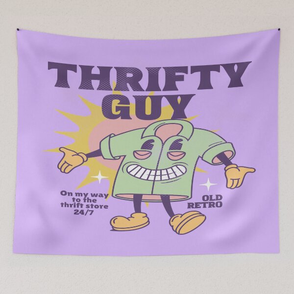 Item preview, Thrifty guy purple old retro shirt mascot vintage shopping thrift store designed and sold by MetalicBabe.
