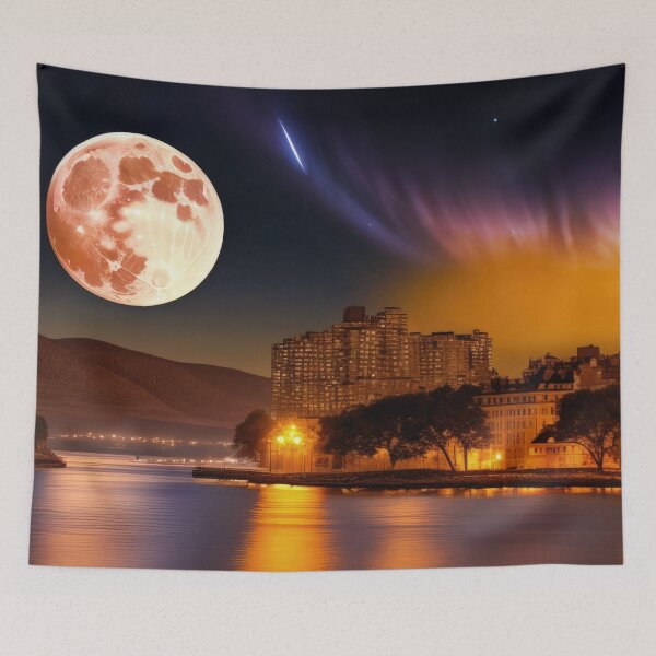 Item preview, Beautiful Big Moon over Mediterranien Skyline by the Desert at Night designed and sold by SunnyMcKenzie.