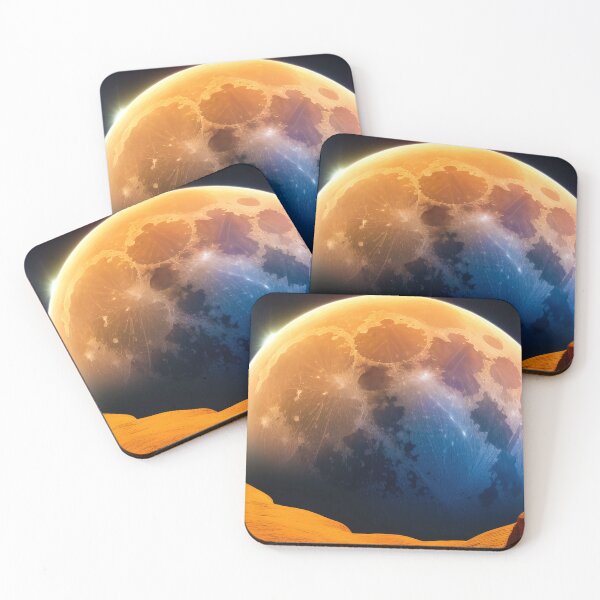 Item preview, Gigantic Blue and Orange Moon Rising Behind Desert Landscape designed and sold by SunnyMcKenzie.