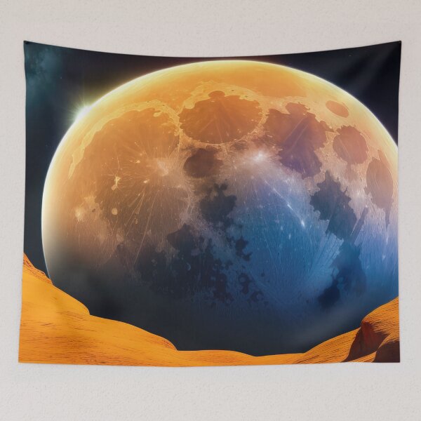 Item preview, Gigantic Blue and Orange Moon Rising Behind Desert Landscape designed and sold by SunnyMcKenzie.