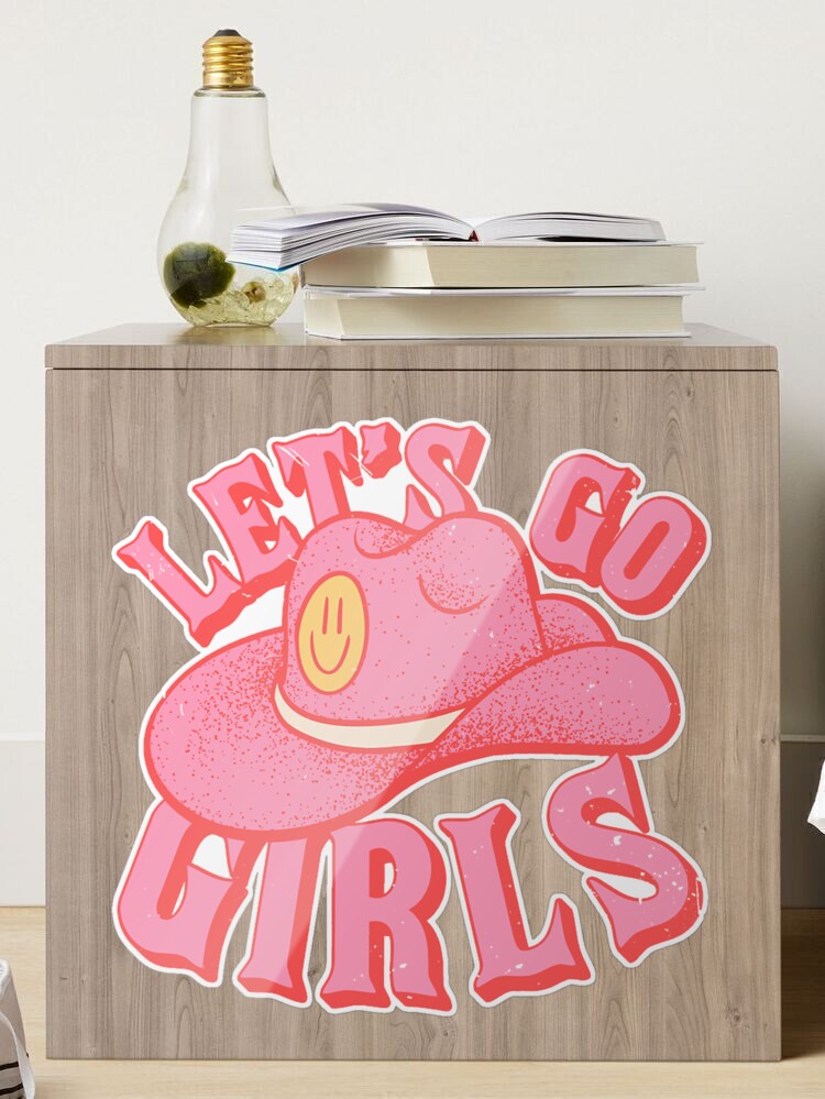 Let#39;S Go Girls Pink Cowboy Cowgirl Rodeo Hat Preppy Aesthetic  Bachelorette Party Howdy Yamp;Amp;#39;All White Background Sticker Vinyl  Waterproof