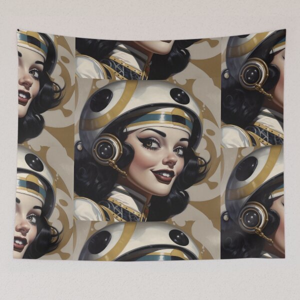 Aperçu de l'œuvre Sourire dans l'espace, science-fiction, art rétro, pop art, pin-up créée et vendue par GueloStudio.