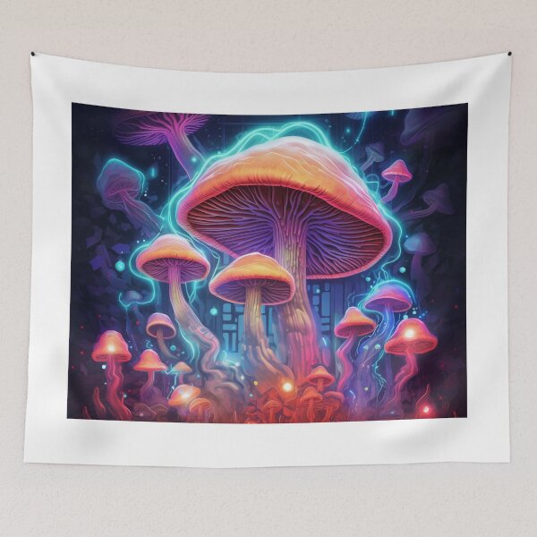 Item preview, Neon Fantasy Mushroom Art: Cyberpunk Fusion of Nature and Futuristic Vibes designed and sold by RIAiCreations.